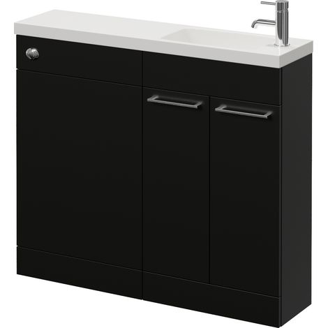 Napoli 250 Matt Black 1000mm 2 Door Vanity Unit Toilet Suite with Round Silvo Basin - 1000mm - Chrome 160mm HandleWithout Jubilee Toilet Pan