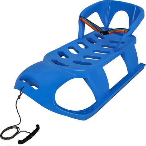 KOTARBAU® Luge Enfant - avec Dossier et Ceinture - Plastique - 87 x 45 x 42 cm - Bleu - Sled - Traineau Enfant - Luge - Traineau a Neige - avec Corde pour Tirer Dans la Neige (1/5)