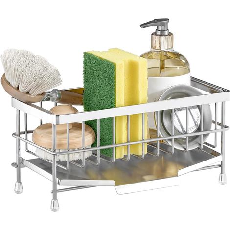 Porte Eponge Evier Cuisine en Acier Inoxydable Amovible, Argent (1/5)
