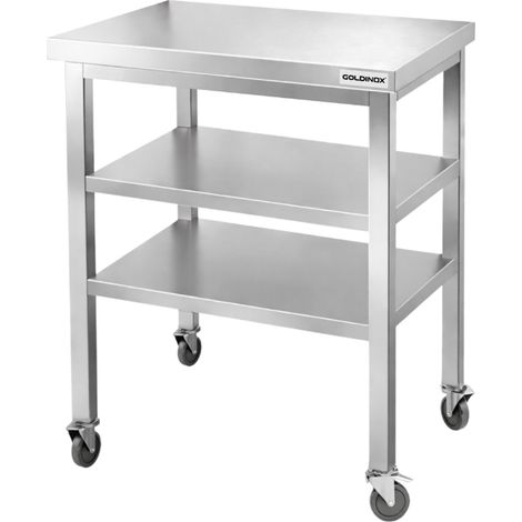 Table de travail en inox Bar 600x700 mm avec 2 étagères inférieures sur roulettes PREMIUM - GOLDINOX (1/4)