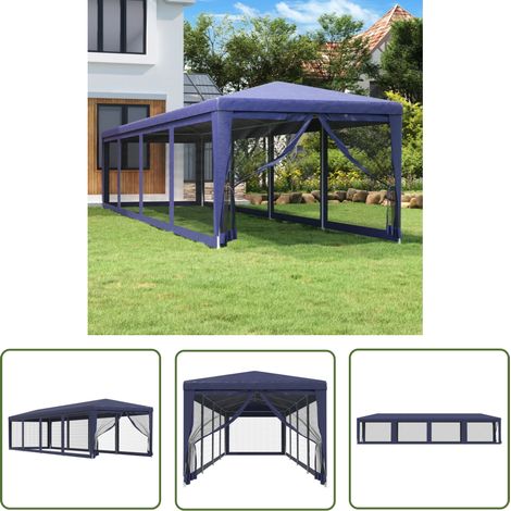 The Living Store Partyzelt mit 10 Mesh-Seitenwänden Blau 3x12 m HDPE - Partyzelt - Outdoorzelt - Gartenpavillon - Festzelt - Sommergarten (1/5)