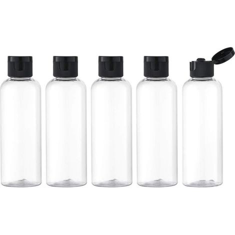 Bouteilles de voyage en plastique - PET - Transparentes avec bouchon rabattable noir - 5 pièces - Pour voyage et usage quotidien (1/5)
