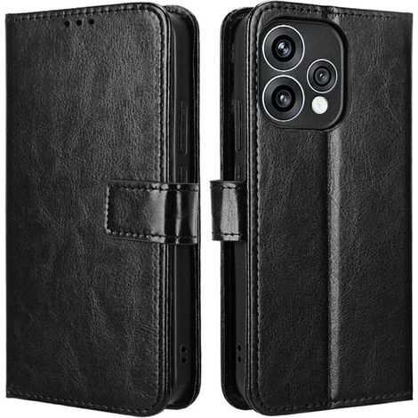 Funda tipo cartera para Oppo Reno 15, Crazy Horse, color negro. (1/5)