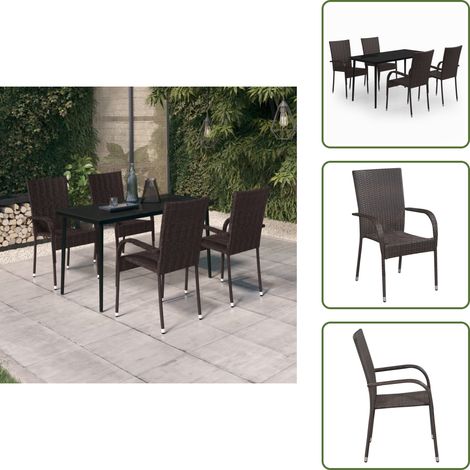 Arredamento da esterno - vidaXL Set da Pranzo da Giardino 5 pz Marrone e Nero - Tavolo in vetro