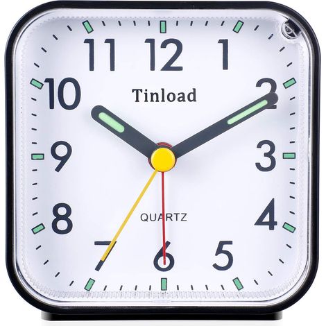 Reloj Despertador Analógico - Batería AA - Sin Tictac - Iluminación Manual - Compacto 9,5 x 6,5 x 4 cm - Viaje y Dormitorio - 1 Unidad (1/5)