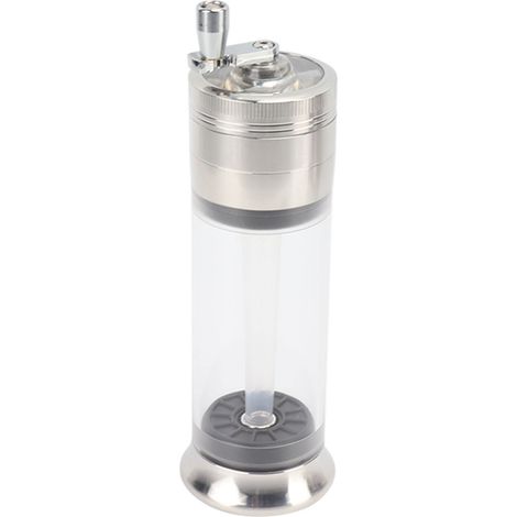 50-mm-Gewürzmühle mit Handbedienung, 4 konischen Kammern, transparentem Behälter, Druckknopf, für Zuhause und unterwegs, silberfarben. (1/5)