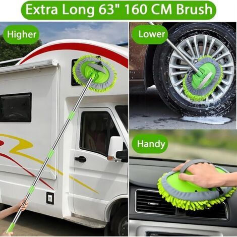 NALOOKAMIC  Brosse de Lavage Voiture 160 cm 2 en 1 Microfibre Chenille Anti-rayures Manche Télescopique Rotation 180° Gants Nettoyage