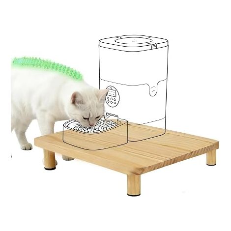 Support Surélevé Distributeur Croquettes Chat Automatique, Gamelle Chat Surélevée en Bois Massif, Support Gamelle pour Chat Ergonomique, 39,5×24,5×6,2 cm (1/5)