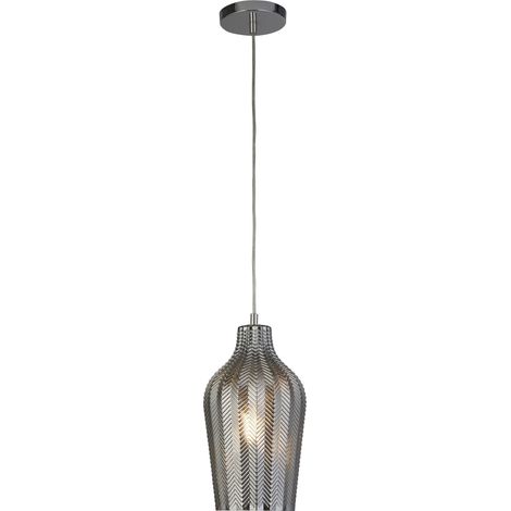 Suspension CHEVRON 1L métal chromé et verre fumé et strié E27 maxi 60w (1/3)