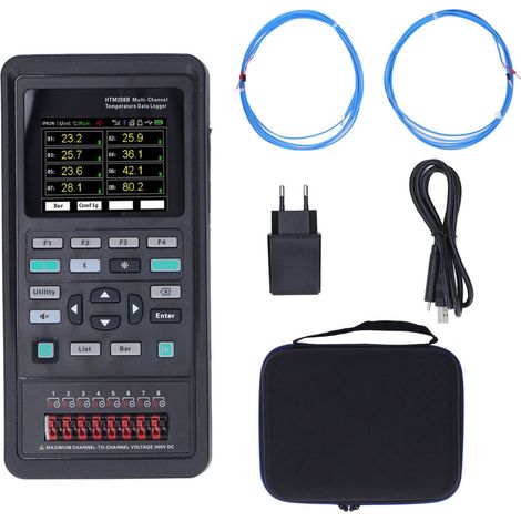 Appareil de mesure de température multicanal avec écran LCD haute précision et enregistreur de données de température, 100–240 V, prise européenne (1/5)
