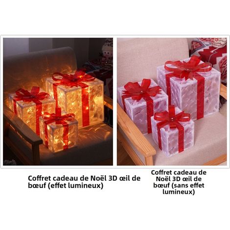 Coffret Cadeau Noël Pliable 3 Pièces - Décoration Œil de Bœuf PVC avec Lumière Chaude, Télécommande et 8 Modes (Petit 15,5cm, Moyen 20,5cm, Grand 25,5cm à Assembler)-lsw