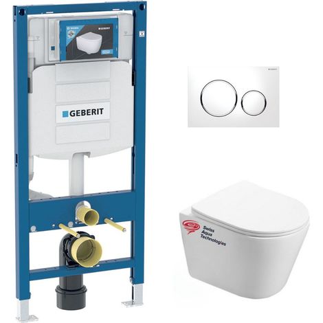 Geberit Duofix Bati + vaso sospeso SAT Infinitio senza flangia + sedile anticaduta + placca di comando (GebInfinitio