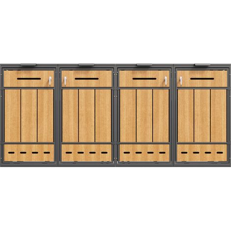 Armoire pour poubelles, peut accueillir quatre poubelles (120-240 litres), avec trous de ventilation, compartiments de rangement pour déchets, verrouillable, deux portes (1/5)