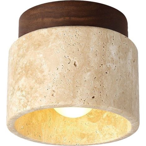 Plafonnier en verre vintage semi-encastré – Abat-jour en marbre – Pour couloirs et salons – Lumière tricolore LED – Diamètre 12 cm, Hauteur 10 cm (1/3)