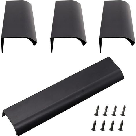 Poignée Dissimulée en Aluminium, Lot de 4 Poignée de Meuble Invisible en Alliage D'aluminium Pour Armoires de Cuisine, Salon (200x40mm) (Noir) (1/4)