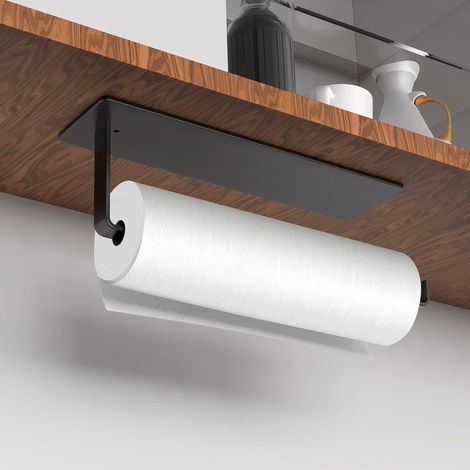 Porte Sopalin, Porte Derouleur Essuie Tout Mural de Cuisine sans Perçage, Porte Rouleau de Papier sous l'armoire, Acier Support Sopalin Auto-Adhésif pour Salle de Bain, Noir, 26cm (1/5)