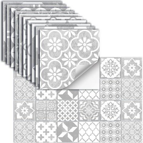 24 Pièces Stickers Carrelage Auto-Adhésif Vinyle Étanche Stickers Muraux Pour Cuisine Salle De Bains Carrelage Mur Cheminée Placard Décoration Autocollants,HZ-63,20x20cm (1/5)