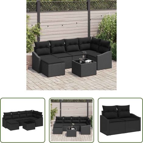 vidaXL Mobilier extérieur - Ensemble de Canapés avec coussin 7 pcs Noir polyrotin (1/5)