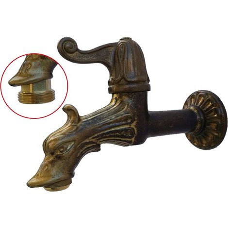 Fonderia Bongiovanni – Robinet en laiton bronzé 1/2" avec brise-jet – Raccord pour tuyau – Longueur totale 17cm – Connexion pour caoutchouc