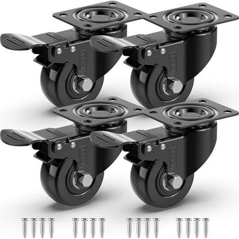 Roulettes 50mm avec frein,roulettes pivotantes pour Meuble/Transport,Heavy Duty Roulette en Capacité de Charge Totale 300KG,4PCS