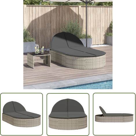 vidaXL Chaise longue double avec coussins gris clair résine tressée (1/5)