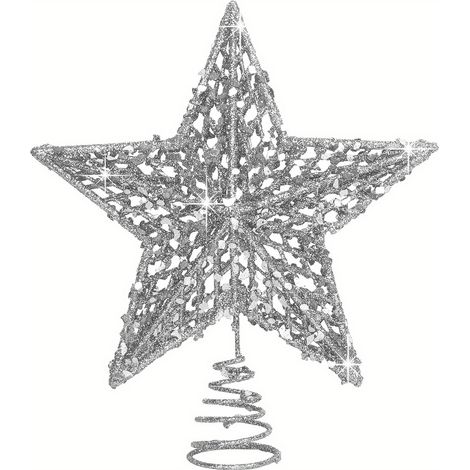 1pc, 20.32 Cm Étoile De Sapin De Noël, Étoile Dorée Argentée Pailletée Pour Le Sommet De L'arbre De Noël, Sommet De L'arbre De Noël Pour La Décoration (1/5)