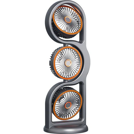 Ventilateur de bureau rechargeable par USB, ventilateur portable à trois têtes avec lumière et réglage à 5 vitesses (A) (1/4)