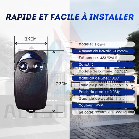 2 x télécommande de porte de garage électrique Flo2r-s 433,92 MHz à 2 boutons, compatible avec la télécommande de porte de garage Nice Remote (1/3)