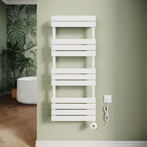 ELEGANT Electric Heated Towel Rail Smart WiFi Thermostatic Dryer Flat Panel Wall Mounted Warmer 600W White 1200x500mm