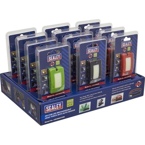 Sealey Rechargeable Head Torch with Auto-Sensor 2W COB LED - Display Box of 12 LED360HTDB (1/2)