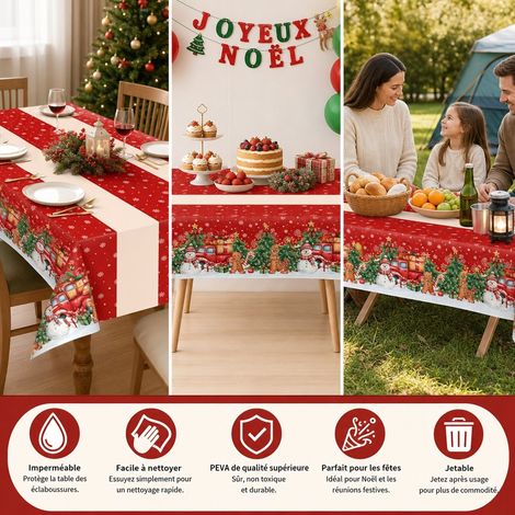 Lot de 2 Nappes de Noel Rouges Camion PEVA 137 x 274 cm Jetables pour Table de Fete (1/4)