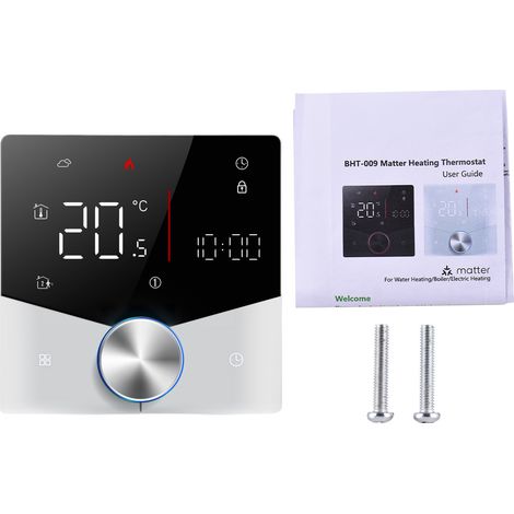 Thermostat sans fil pour systèmes de chauffage à chaudière à eau/gaz, avec application et assistant vocal, écran tactile numérique LED couleur et boutons réglables. (1/5)
