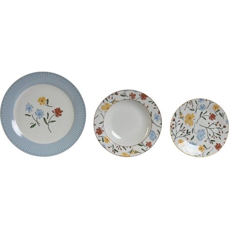 DKD Home Decor Assiettes Floral Bleu et Blanc 18 pièces (1/5)