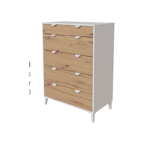 Cómoda 5 cajones Lina acabado blanco solt/roble albar. 110.6cm(alto), 80cm(ancho), 48cm(fondo)