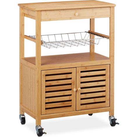 Carrello da cucina moderno multiuso con ruote 80 x 40 x 85 cm in bambù naturale 130005650