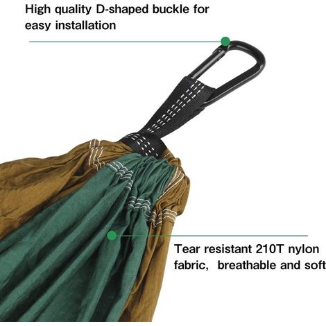 Hamac Portable Ultra Léger En Nylon Imperméable - 1-2 Personnes Charge 300 kg Max 270 X 140 cm Pour Jardin Voyager - Camping Et Randonnée-Vert/marron (1/5)