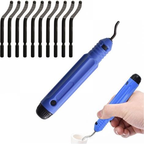 Kit d'outils d'ébavurage en métal Ensemble de fraises d'ébavurage poignée antidérapante avec 10 lames d'ébavurage rotatives en acier à grande vitesse, excellent outil à main pour enlever les (1/5)