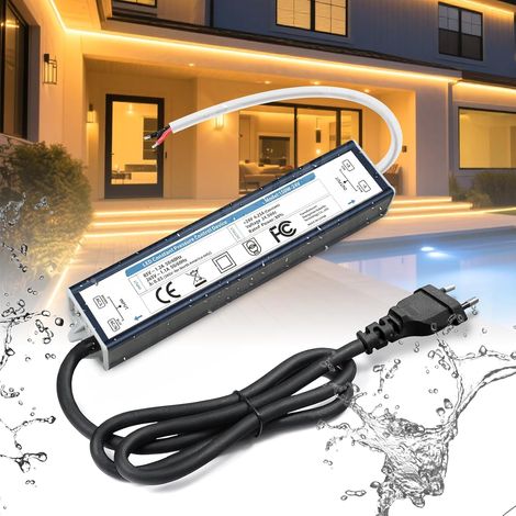 Transformateur 220V 24V Alimentation 150W 6.25A IP67 Extérieur Étanche Adaptateur avec Prise 220V AC à 24V DC LED Driver Continu Transformer Power Supply Basse Tensio Transfo Pour Ruban (1/5)