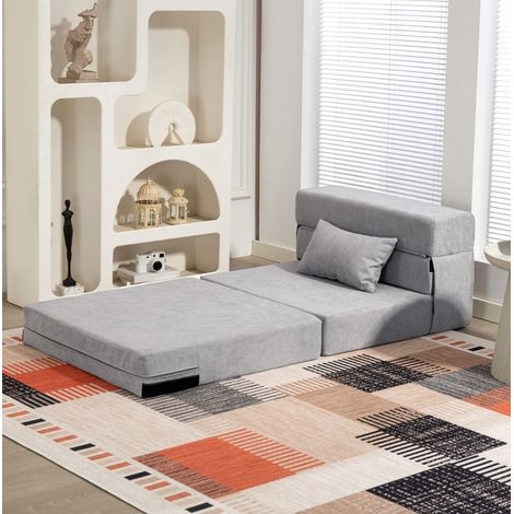 Sofá de suelo convertible 210 x 80 x 15 cm, de espuma, gris claro HAVRYA (1/5)