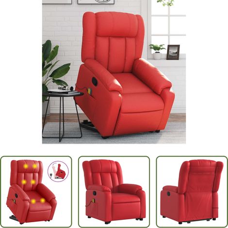 vidaXL Sillón reclinable de masaje de pie cuero artificial rojo (1/5)