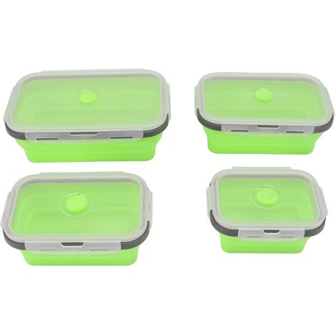 Lot de 4 boîtes de conservation alimentaire en silicone, pliables et portables, pour hommes et femmes (vert). (1/5)