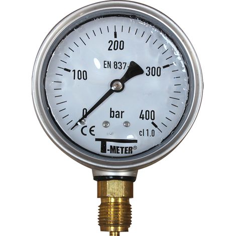 Manomètre boitier inox à bain de glycérine RADIAL Mâle 1/2" (15/21) - Ø100 - Pression 0 / 400 bar - Sferaco (1/4)