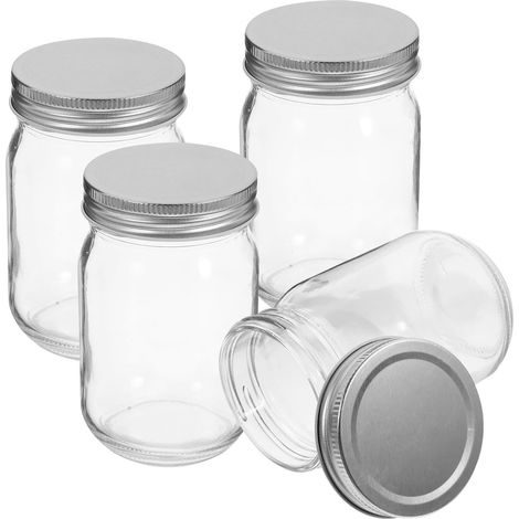 Bocaux Mason en verre de 380 ml avec couvercles, Lot de 4 récipients en verre pour conservation en cuisine, la conserve de miel et de confiture