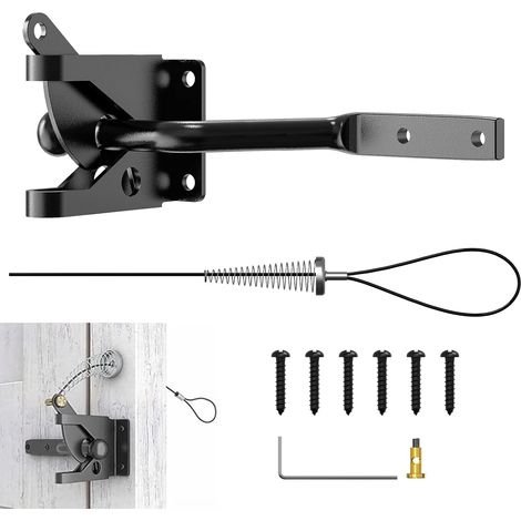 Loquet de portail autobloquant long , ressort en acier au carbone avec câble de traction réglable, pour clôtures en métal et en bois (Court)