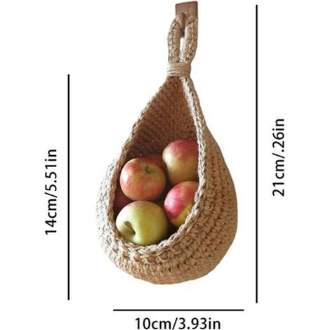 Panier mural suspendu pour fruits et légumes, style bohème, tressé à la main, idéal pour la cuisine ou le rangement. (1/5)
