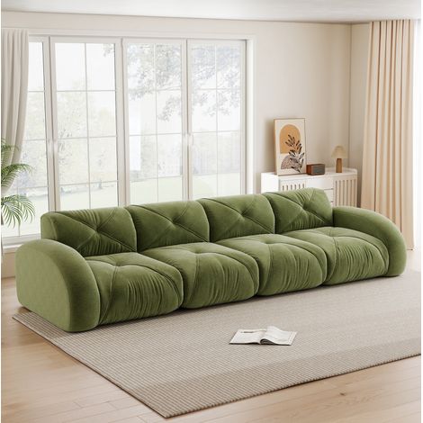 Sofá modular sin estructura de 4 plazas en chenilla verde, 358 x 95 x 76 cm, REDOM (1/5)