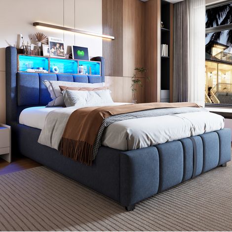 Cama tapizada infantil con almacenaje LED USB gris OKMYHOME (1/5)