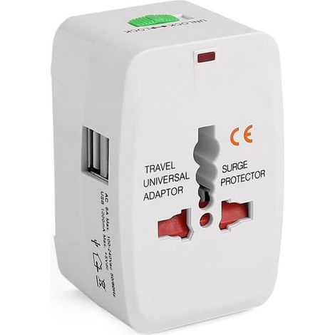 Adaptateur De Voyage - 2 Ports USB - Compatible EU US UK AU - Pour Plus De 150 Pays - 1 Pièce (1/5)