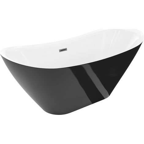 Mexen Lotos bañera exenta 180 x 75 cm, blanca/negra, rebosadero gun gray cepillado - 52051807775-66 (1/3)
