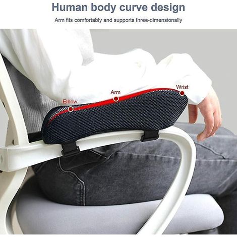 Coussins d'accoudoirs noirs pour chaises de bureau et de gaming, en mousse à mémoire de forme avec gel rafraîchissant pour soulager les coudes - Lot de 2 (1/4)